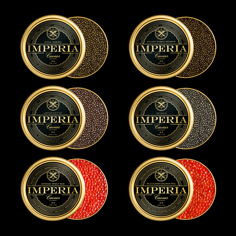 six tins of different caviar