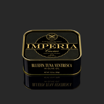 a top view of imperia bluefin tuna in a closed tin
