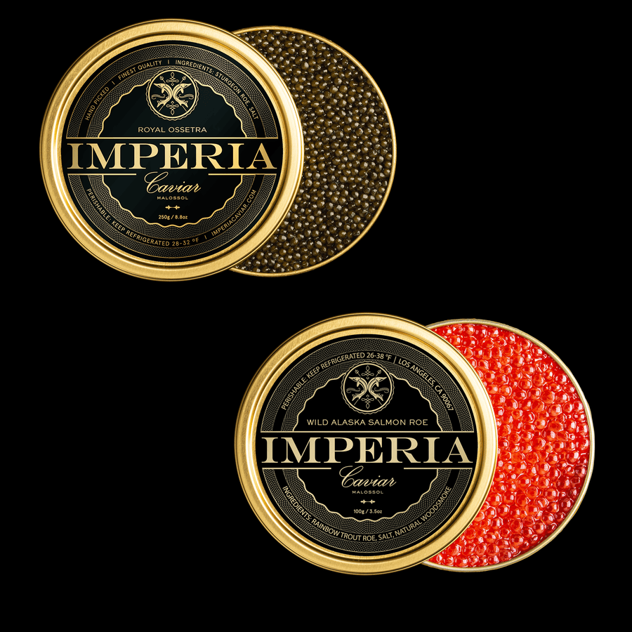 Ryal Roe Salmon Roe & Royal Ossetra Caviar Bundle | Imperia Caviar