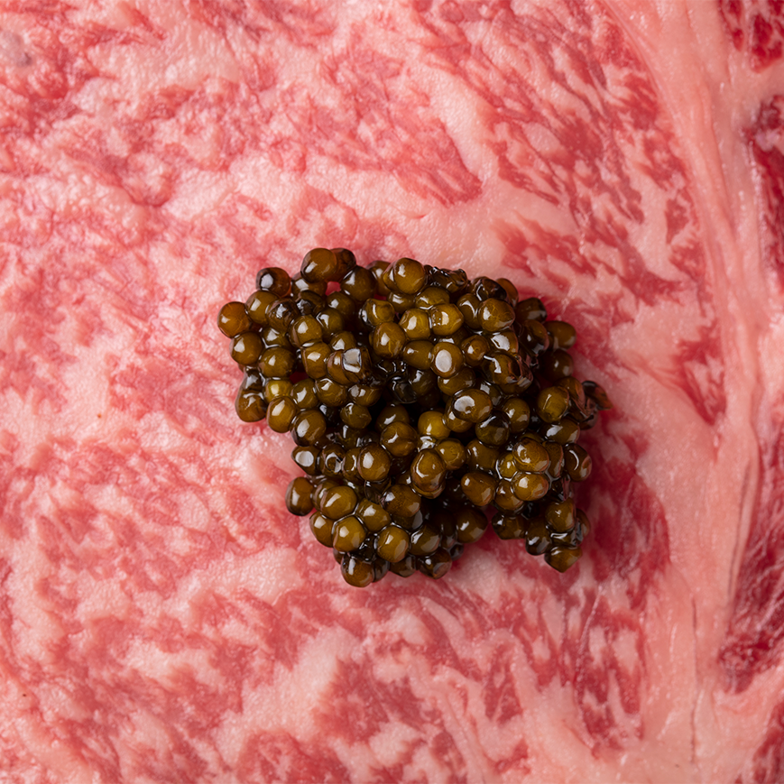 Caviar on wagyu ribeye steak